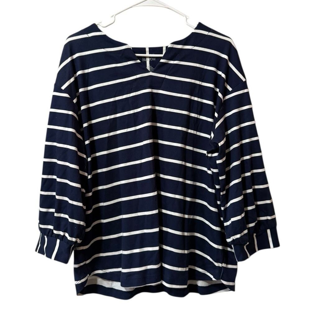 Croft Barrow Women Size Large Striped Blue Shirt Cotton Career Office Casual